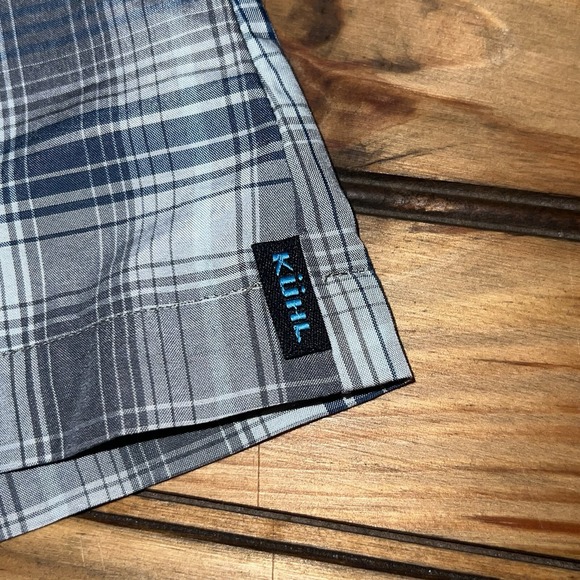 Kuhl Pearl Snap Shirt Mens Medium Blue Eluxur Plaid Short Sleeve Outdoor Casual - Picture 6 of 10